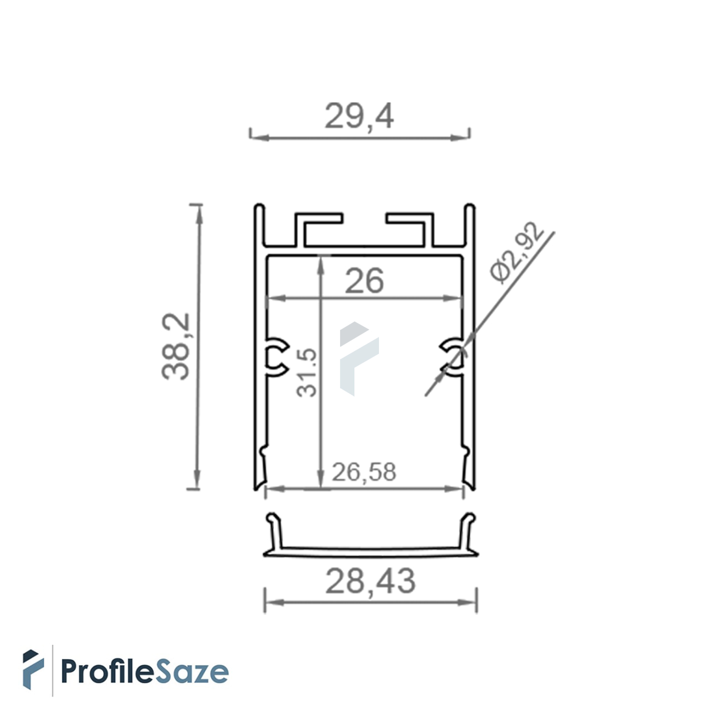 پروفیل نور خطی آلومینیومی 3 سانتی بدون لبه کد L34W سفید (شاخه 3 متری)