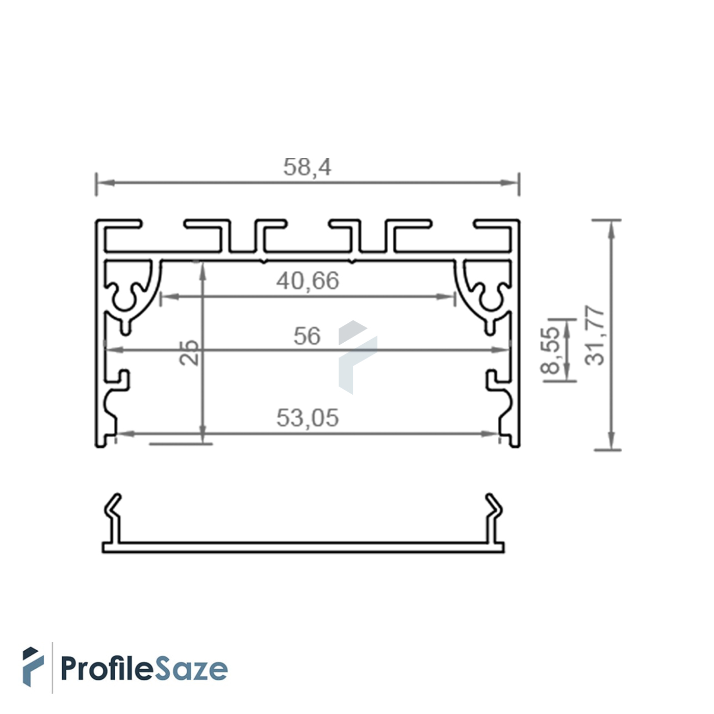 پروفیل نور خطی آلومینیومی 5 سانتی بدون لبه کد L50W سفید (شاخه 3 متری)