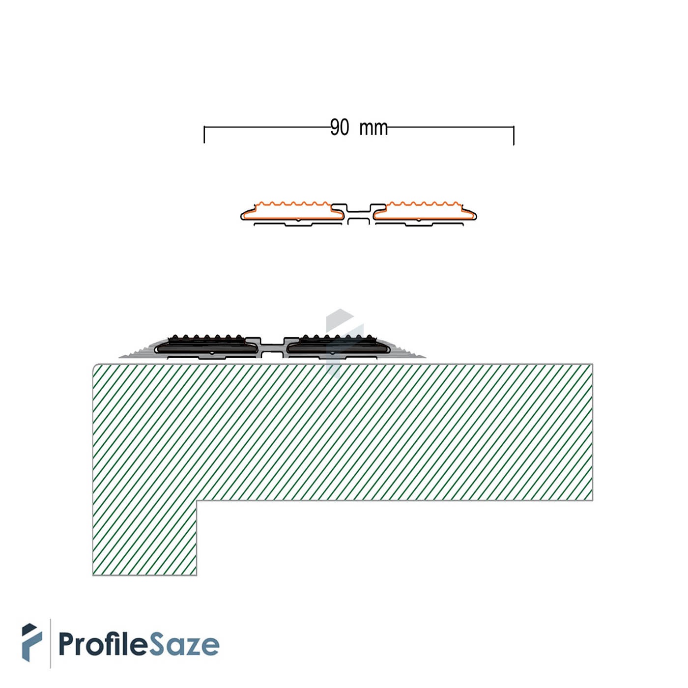 ترمز پله آلومینیومی تخت دو کانال با رویه لاستیکی مشکی کد T4-R