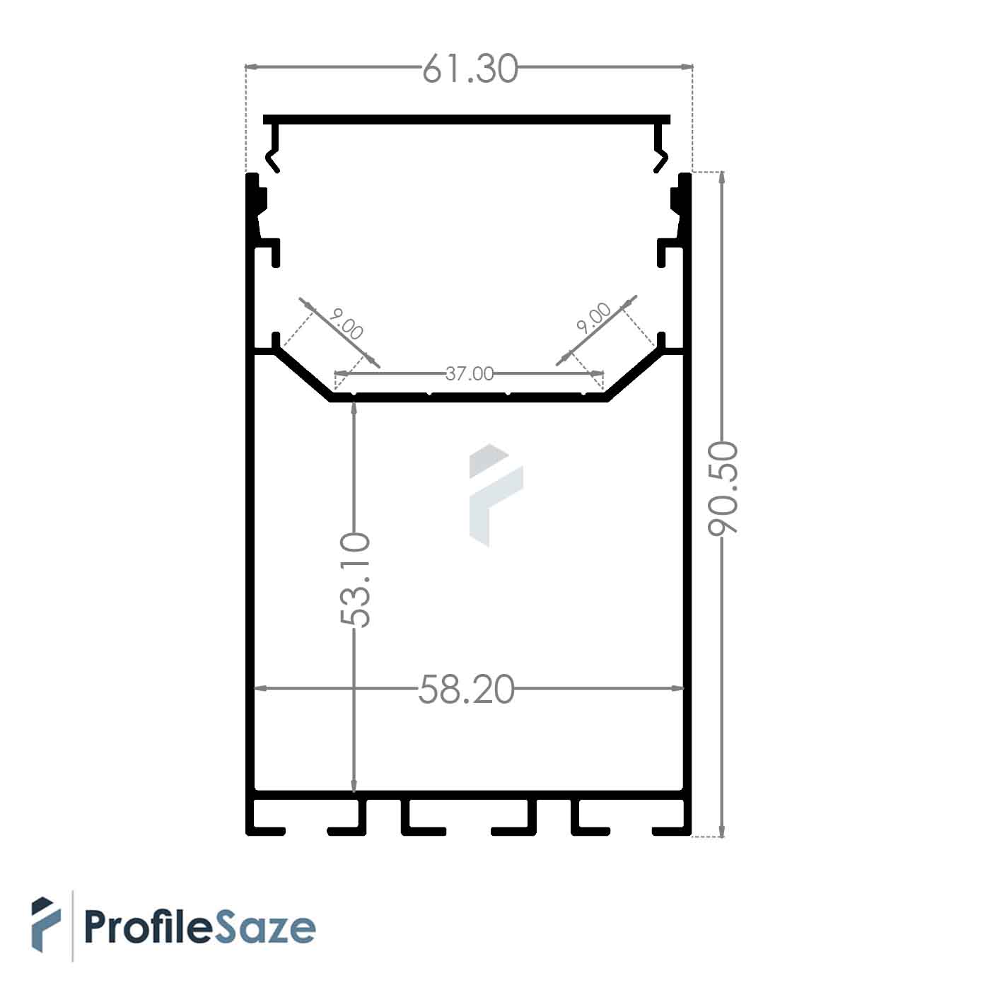 پروفیل نور خطی آلومینیومی 60 × 90 کد L69B مشکی (شاخه 3 متری)