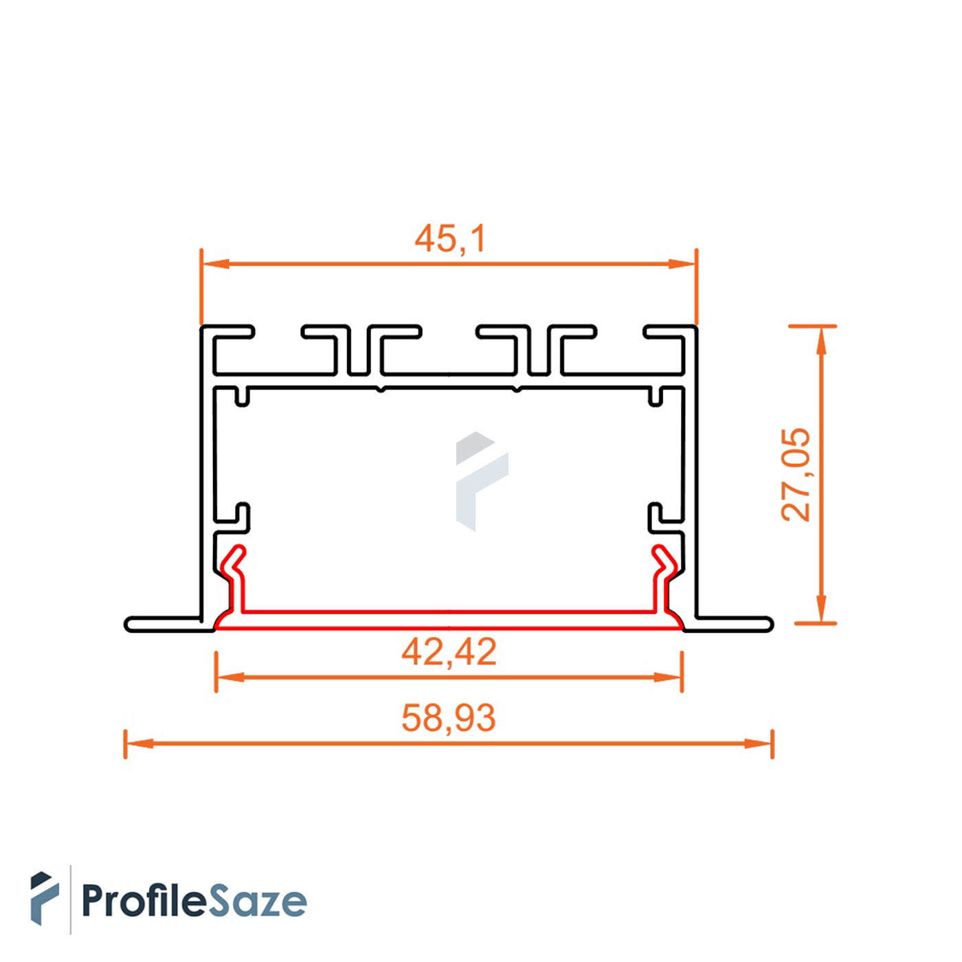 پروفیل نور خطی آلومینیومی 4/5 سانتی فنرخور کد L45W سفید (شاخه 3 متری)